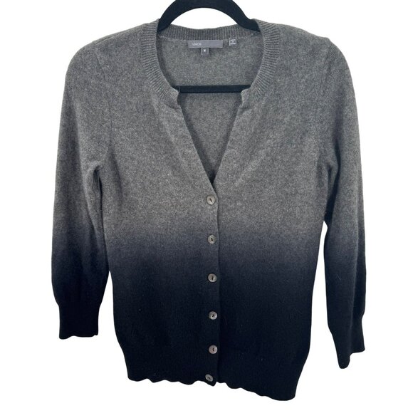 Vince Womens Grey To Black Ombre 100% Cashmere Button Cardigan Sweater M - Picture 1 of 5